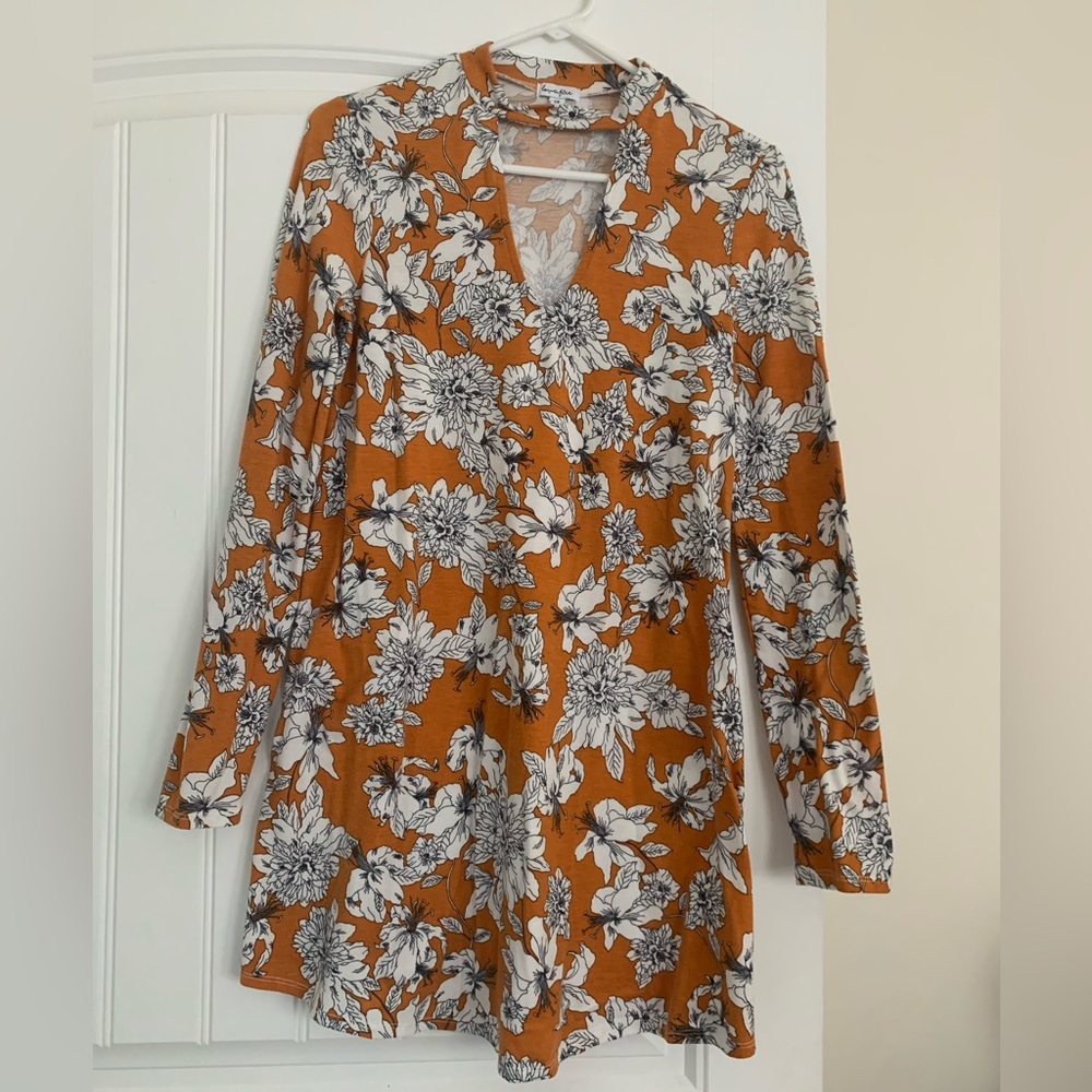 Women’s Love,Fire floral fall long sleeve dress